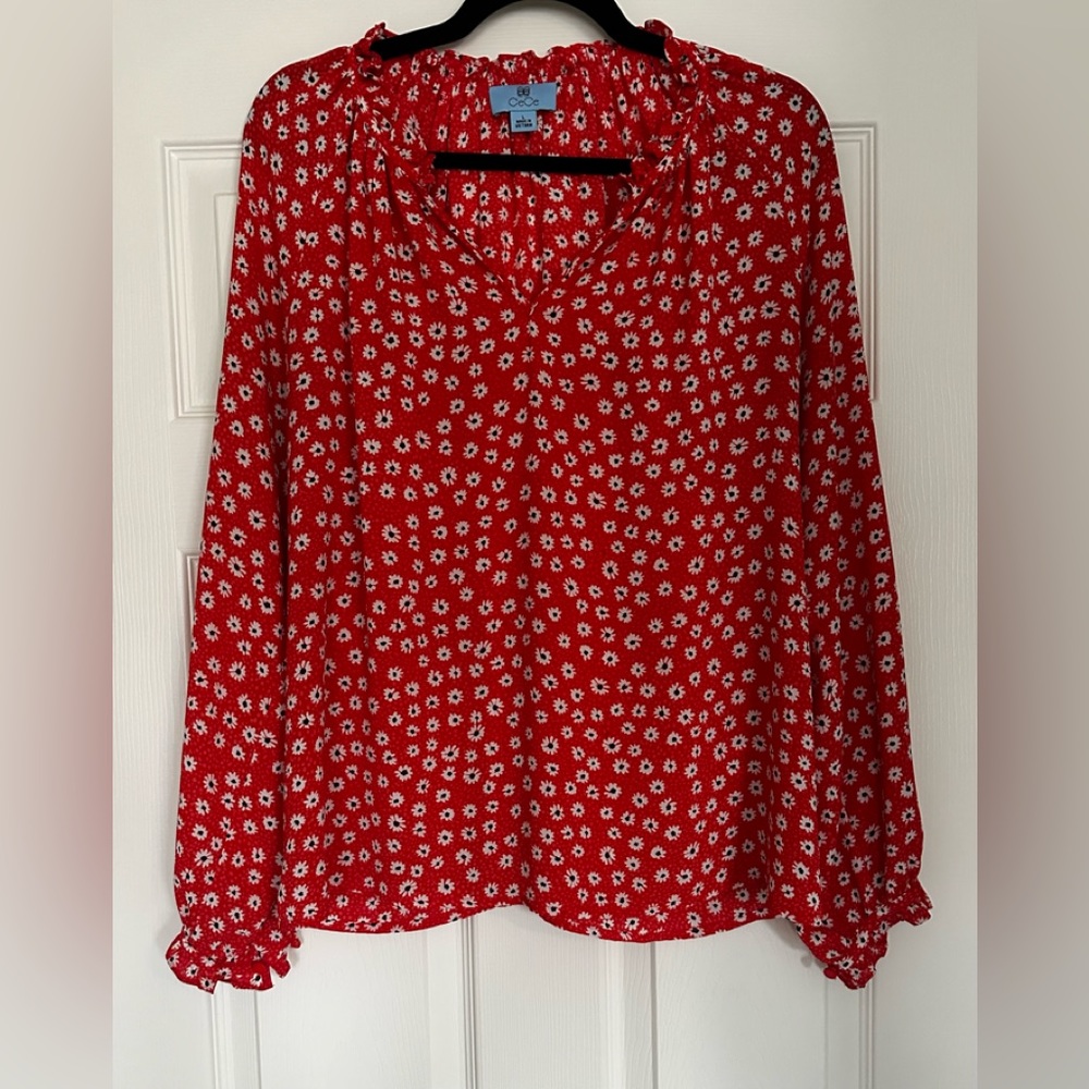 CeCe long sleeve open collar with button size large